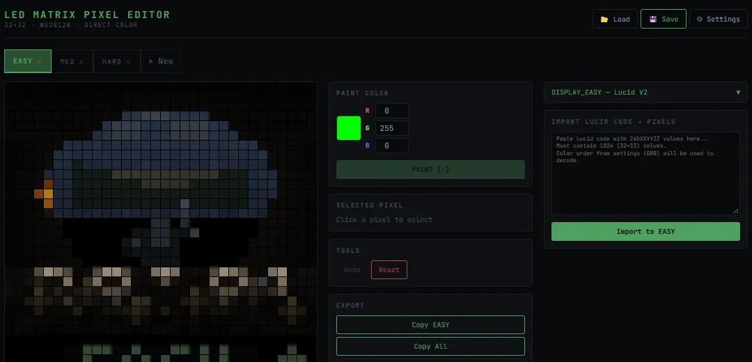 LED Pixel Editor painting a sprite
